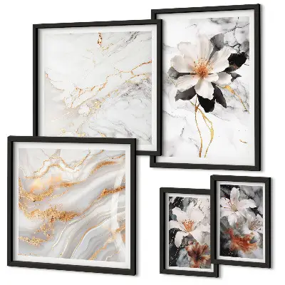 Pared galería de arte flores con diseño de mármol elegante