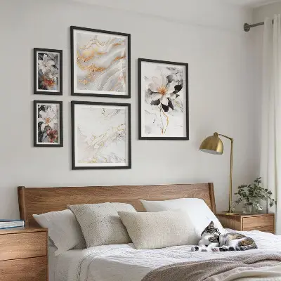 Pared galería de arte flores con diseño de mármol elegante