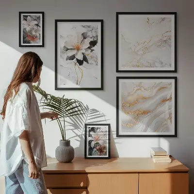 Pared galería de arte flores con diseño de mármol elegante