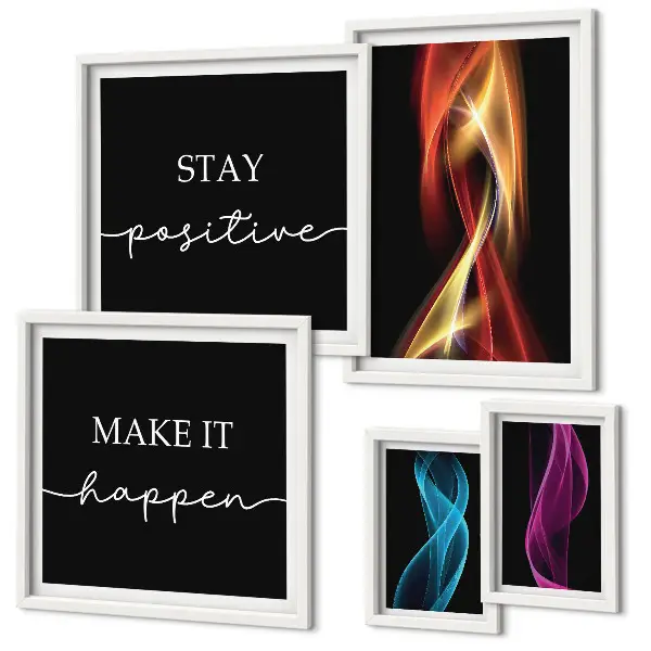 Conjunto de cuadros decorativos con frases, patrones de luz e inspiraciones