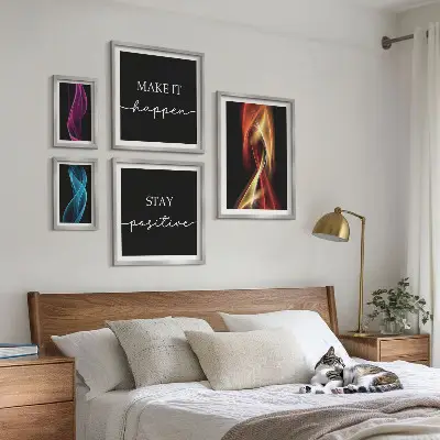 Conjunto de cuadros decorativos con frases, patrones de luz e inspiraciones