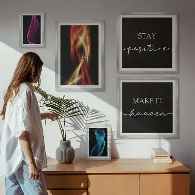 Conjunto de cuadros decorativos con frases, patrones de luz e inspiraciones