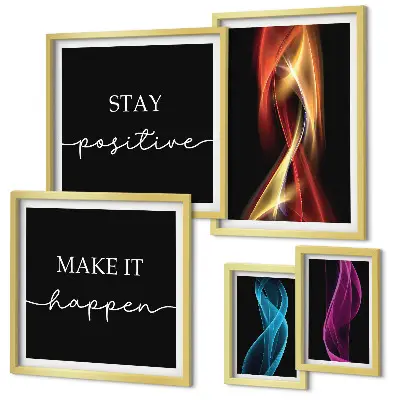 Conjunto de cuadros decorativos con frases, patrones de luz e inspiraciones