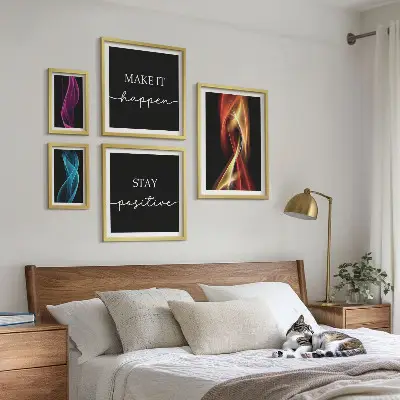 Conjunto de cuadros decorativos con frases, patrones de luz e inspiraciones
