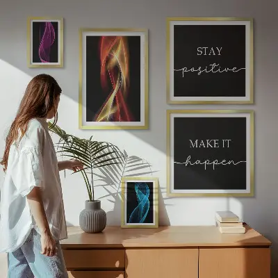 Conjunto de cuadros decorativos con frases, patrones de luz e inspiraciones
