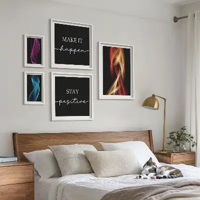 Conjunto de cuadros decorativos con frases, patrones de luz e inspiraciones