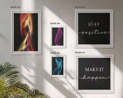 Conjunto de cuadros decorativos con frases, patrones de luz e inspiraciones