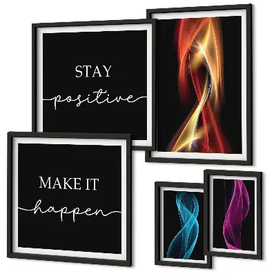 Conjunto de cuadros decorativos con frases, patrones de luz e inspiraciones