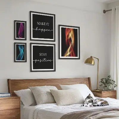 Conjunto de cuadros decorativos con frases, patrones de luz e inspiraciones