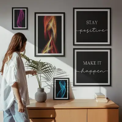 Conjunto de cuadros decorativos con frases, patrones de luz e inspiraciones