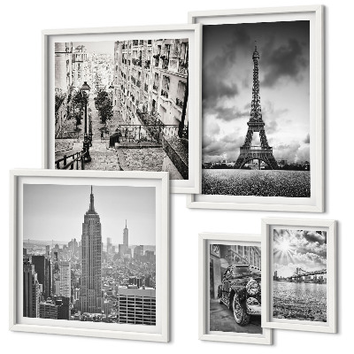 Set de 5 cuadros para salón Iconos arquitectónicos de paisajes urbanos