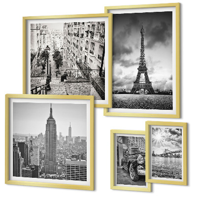Set de 5 cuadros para salón Iconos arquitectónicos de paisajes urbanos