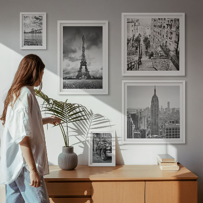 Set de 5 cuadros para salón Iconos arquitectónicos de paisajes urbanos