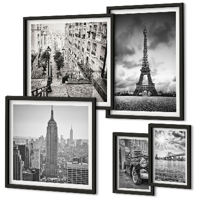 Set de 5 cuadros para salón Iconos arquitectónicos de paisajes urbanos