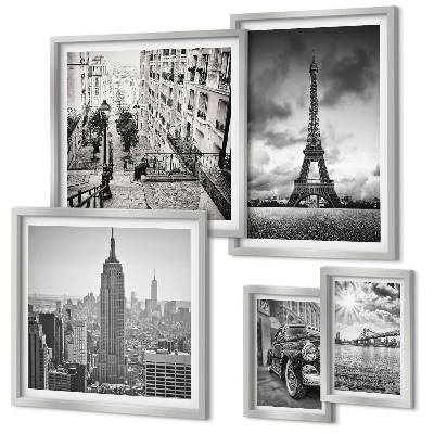 Set de 5 cuadros para salón Iconos arquitectónicos de paisajes urbanos