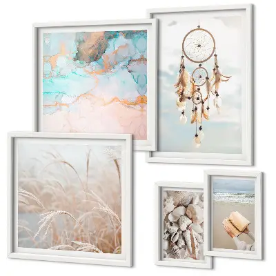 Pared galería de arte diseño de sueños bohemios con motivos de playa y naturaleza
