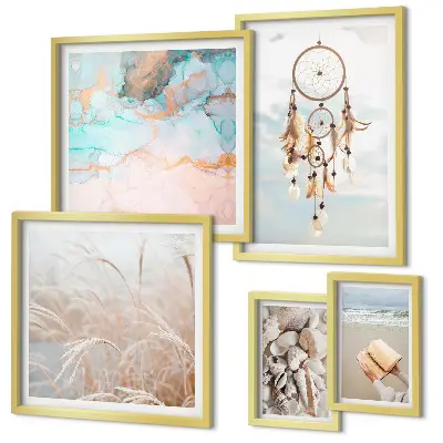 Pared galería de arte diseño de sueños bohemios con motivos de playa y naturaleza