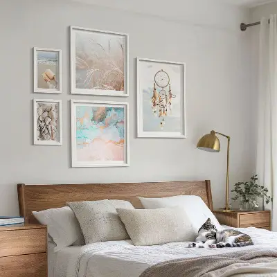 Pared galería de arte diseño de sueños bohemios con motivos de playa y naturaleza