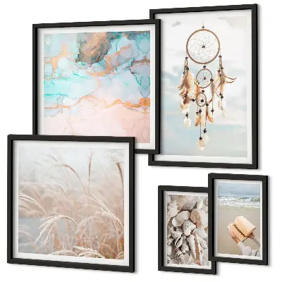 Pared galería de arte diseño de sueños bohemios con motivos de playa y naturaleza