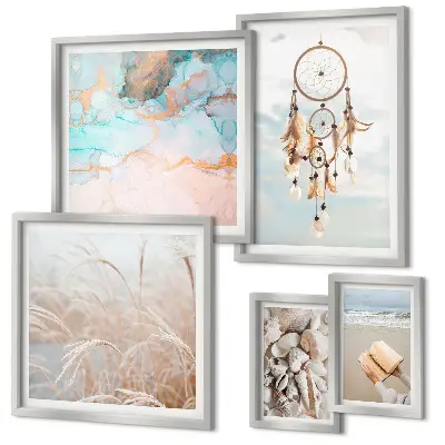 Pared galería de arte diseño de sueños bohemios con motivos de playa y naturaleza