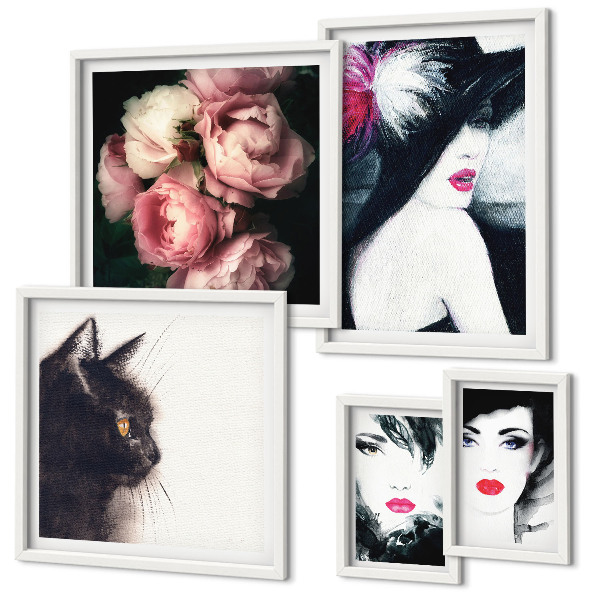 Conjunto de cuadros decorativos Retratos elegantes de mujeres con rosas.