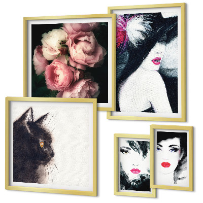 Conjunto de cuadros decorativos Retratos elegantes de mujeres con rosas.