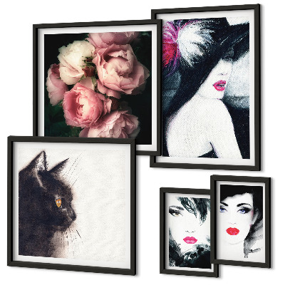 Conjunto de cuadros decorativos Retratos elegantes de mujeres con rosas.