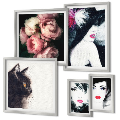 Conjunto de cuadros decorativos Retratos elegantes de mujeres con rosas.