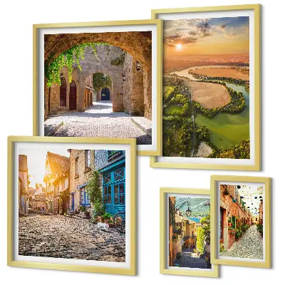 Conjunto de cuadros decorativos con diseño de calles encantadoras y pintorescas