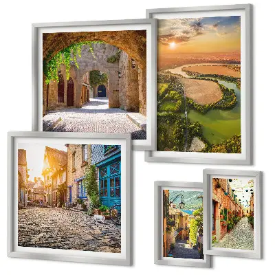 Conjunto de cuadros decorativos con diseño de calles encantadoras y pintorescas