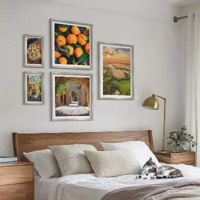 Set de 5 cuadros para salón con paisajes naturales de estilo italiano