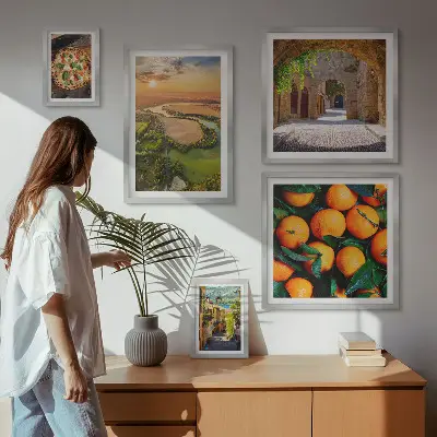Set de 5 cuadros para salón con paisajes naturales de estilo italiano
