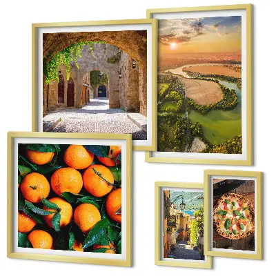 Set de 5 cuadros para salón con paisajes naturales de estilo italiano