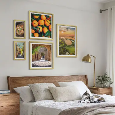 Set de 5 cuadros para salón con paisajes naturales de estilo italiano