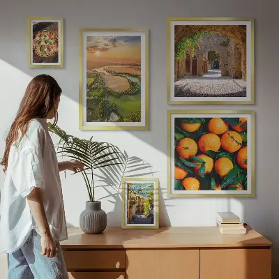 Set de 5 cuadros para salón con paisajes naturales de estilo italiano