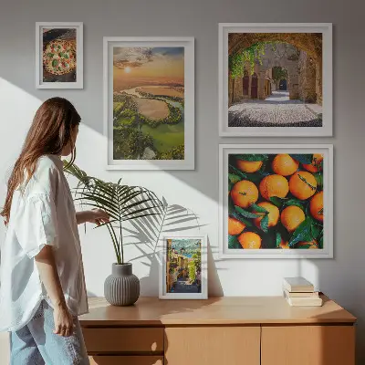 Set de 5 cuadros para salón con paisajes naturales de estilo italiano
