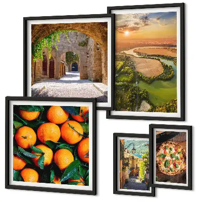 Set de 5 cuadros para salón con paisajes naturales de estilo italiano