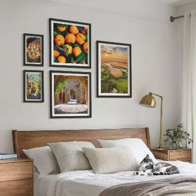 Set de 5 cuadros para salón con paisajes naturales de estilo italiano