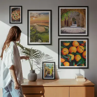 Set de 5 cuadros para salón con paisajes naturales de estilo italiano
