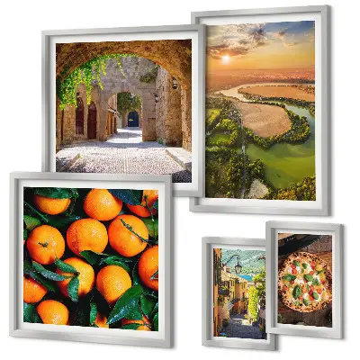 Set de 5 cuadros para salón con paisajes naturales de estilo italiano