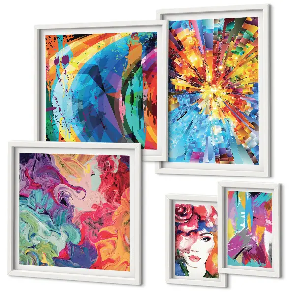 Conjunto de cuadros decorativos con composiciones abstractas y coloridas