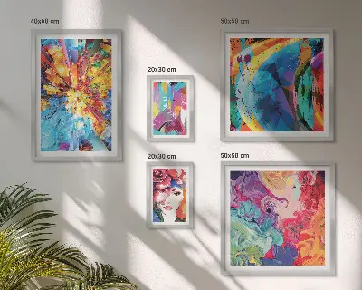 Conjunto de cuadros decorativos con composiciones abstractas y coloridas