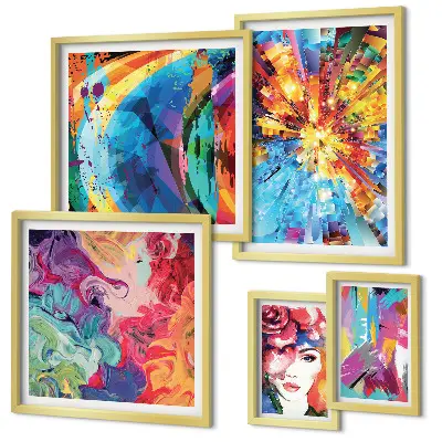 Conjunto de cuadros decorativos con composiciones abstractas y coloridas