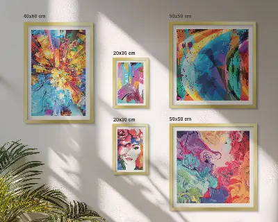 Conjunto de cuadros decorativos con composiciones abstractas y coloridas