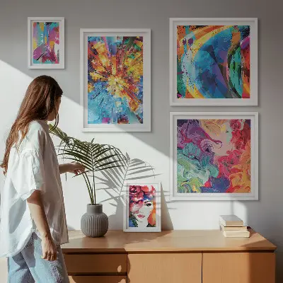 Conjunto de cuadros decorativos con composiciones abstractas y coloridas