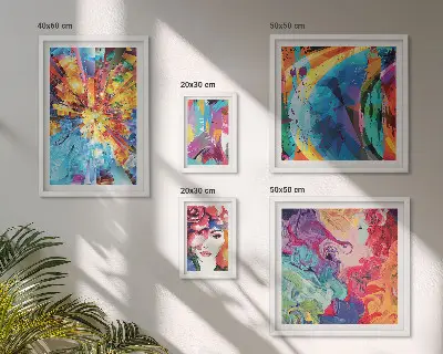Conjunto de cuadros decorativos con composiciones abstractas y coloridas