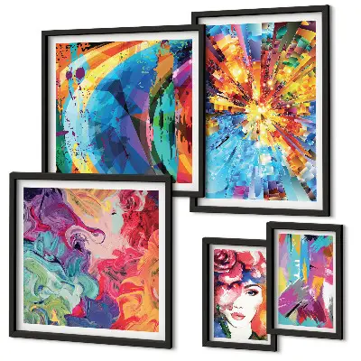 Conjunto de cuadros decorativos con composiciones abstractas y coloridas