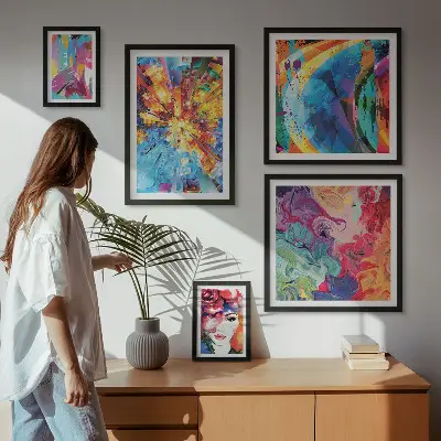 Conjunto de cuadros decorativos con composiciones abstractas y coloridas