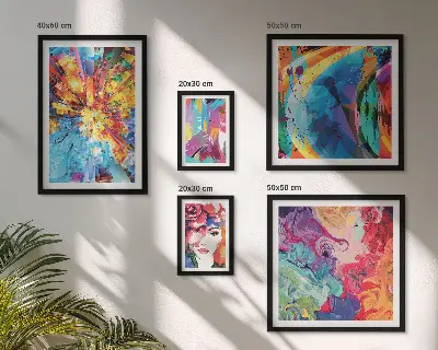 Conjunto de cuadros decorativos con composiciones abstractas y coloridas