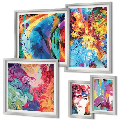 Conjunto de cuadros decorativos con composiciones abstractas y coloridas